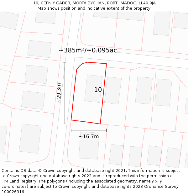 10, CEFN Y GADER, MORFA BYCHAN, PORTHMADOG, LL49 9JA: Plot and title map