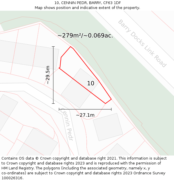 10, CENNIN PEDR, BARRY, CF63 1DF: Plot and title map