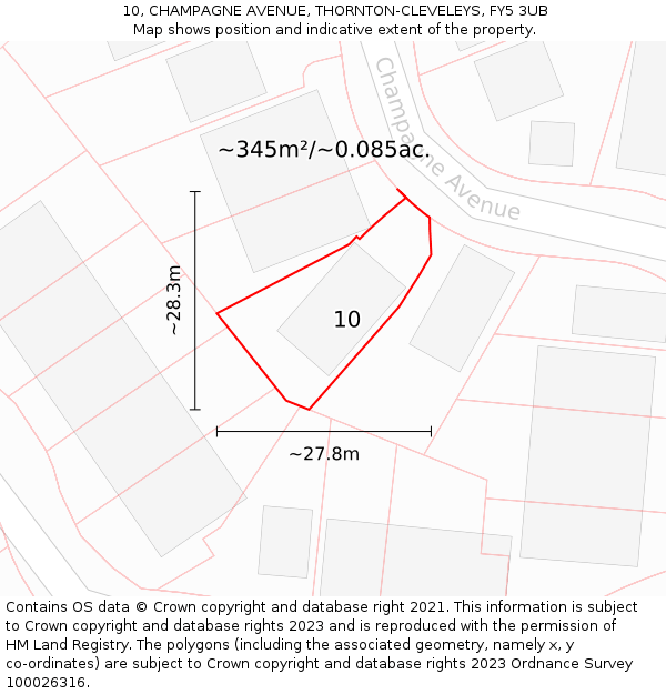 10, CHAMPAGNE AVENUE, THORNTON-CLEVELEYS, FY5 3UB: Plot and title map