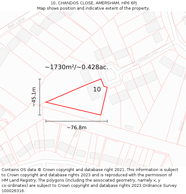 10, CHANDOS CLOSE, AMERSHAM, HP6 6PJ: Plot and title map