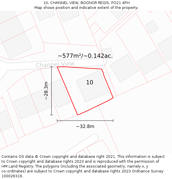 10, CHANNEL VIEW, BOGNOR REGIS, PO21 4PH: Plot and title map