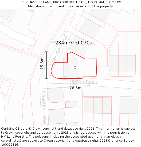 10, CHANTLER LANE, BROADBRIDGE HEATH, HORSHAM, RH12 3TW: Plot and title map