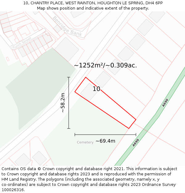 10, CHANTRY PLACE, WEST RAINTON, HOUGHTON LE SPRING, DH4 6PP: Plot and title map