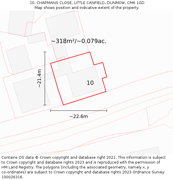 10, CHAPMANS CLOSE, LITTLE CANFIELD, DUNMOW, CM6 1GD: Plot and title map