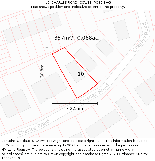 10, CHARLES ROAD, COWES, PO31 8HG: Plot and title map