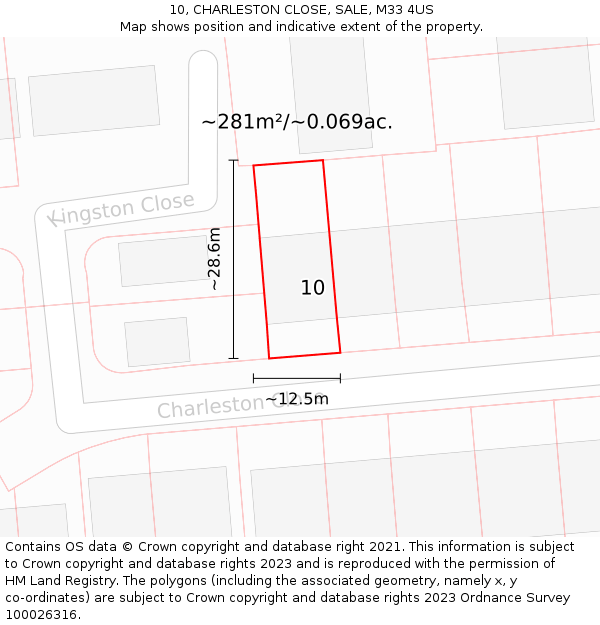 10, CHARLESTON CLOSE, SALE, M33 4US: Plot and title map