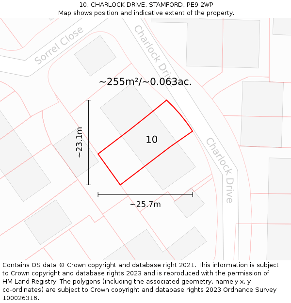 10, CHARLOCK DRIVE, STAMFORD, PE9 2WP: Plot and title map