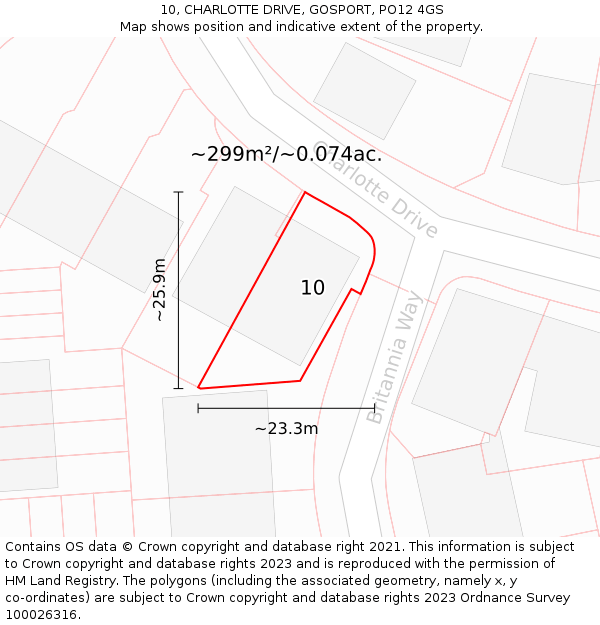 10, CHARLOTTE DRIVE, GOSPORT, PO12 4GS: Plot and title map