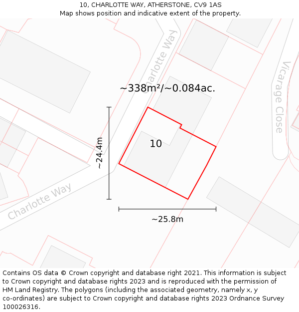 10, CHARLOTTE WAY, ATHERSTONE, CV9 1AS: Plot and title map