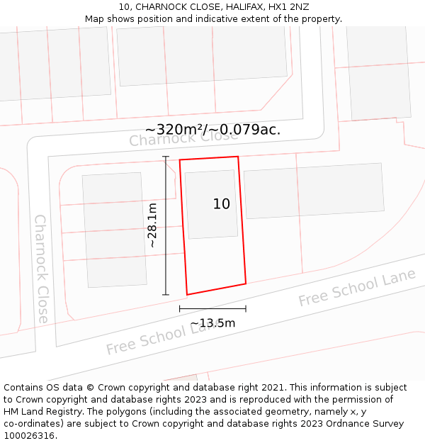 10, CHARNOCK CLOSE, HALIFAX, HX1 2NZ: Plot and title map