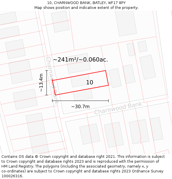 10, CHARNWOOD BANK, BATLEY, WF17 8PY: Plot and title map