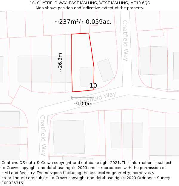 10, CHATFIELD WAY, EAST MALLING, WEST MALLING, ME19 6QD: Plot and title map