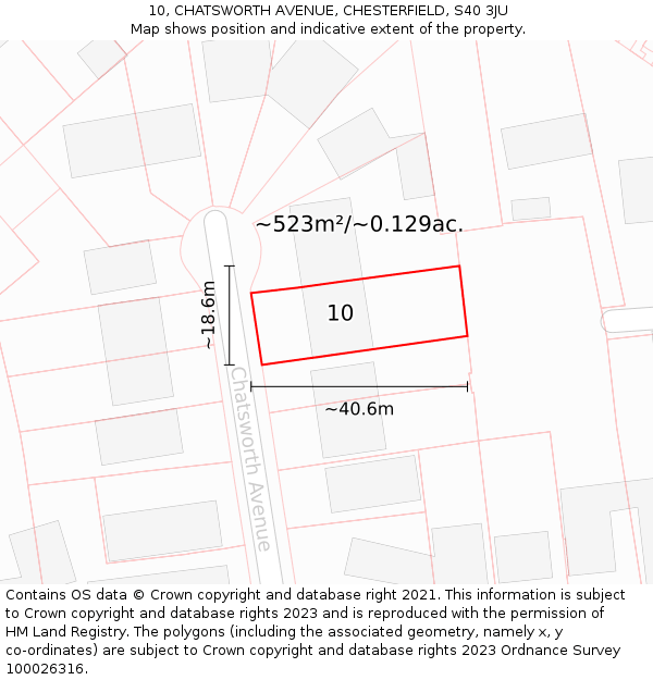 10, CHATSWORTH AVENUE, CHESTERFIELD, S40 3JU: Plot and title map