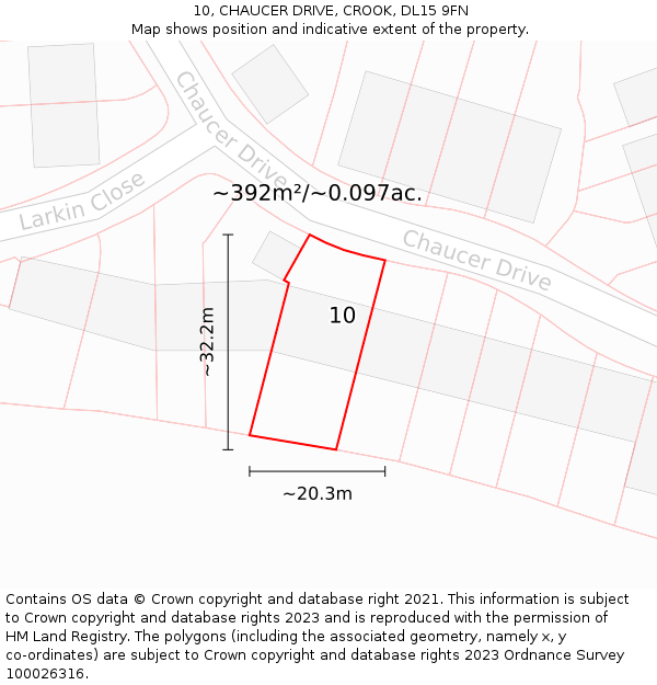 10, CHAUCER DRIVE, CROOK, DL15 9FN: Plot and title map