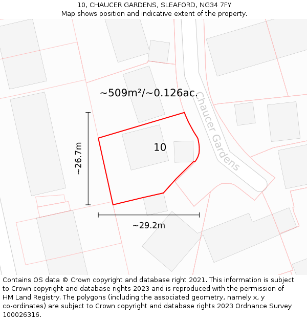10, CHAUCER GARDENS, SLEAFORD, NG34 7FY: Plot and title map