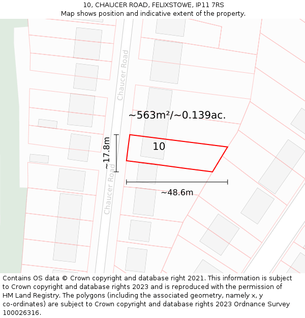 10, CHAUCER ROAD, FELIXSTOWE, IP11 7RS: Plot and title map
