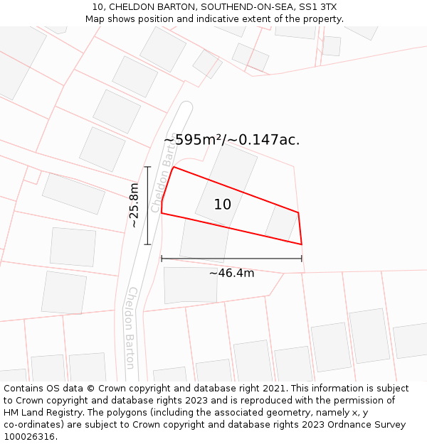 10, CHELDON BARTON, SOUTHEND-ON-SEA, SS1 3TX: Plot and title map