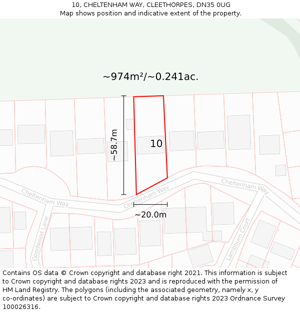 10, CHELTENHAM WAY, CLEETHORPES, DN35 0UG: Plot and title map