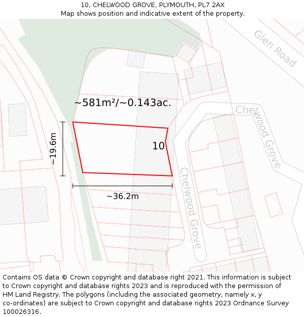 10, CHELWOOD GROVE, PLYMOUTH, PL7 2AX: Plot and title map