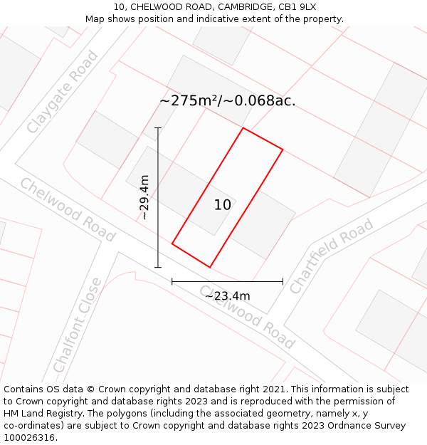 10, CHELWOOD ROAD, CAMBRIDGE, CB1 9LX: Plot and title map