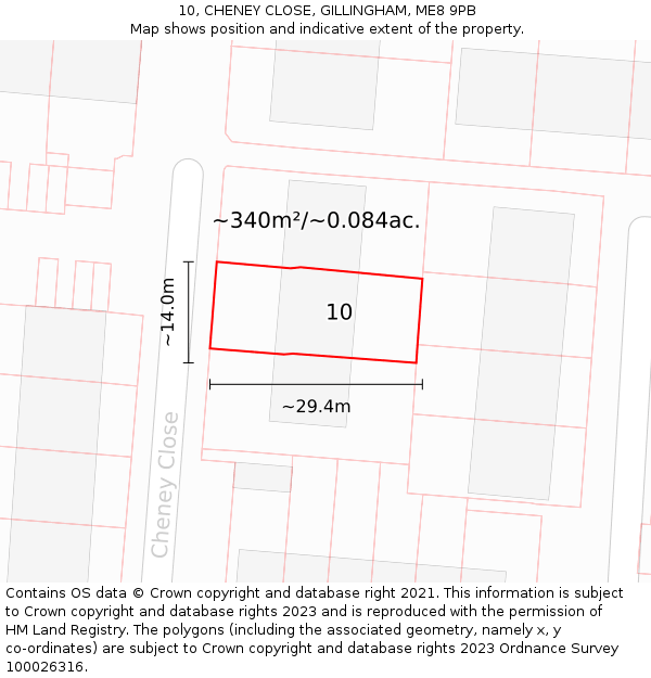 10, CHENEY CLOSE, GILLINGHAM, ME8 9PB: Plot and title map