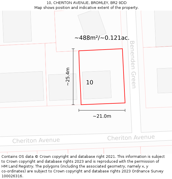 10, CHERITON AVENUE, BROMLEY, BR2 9DD: Plot and title map