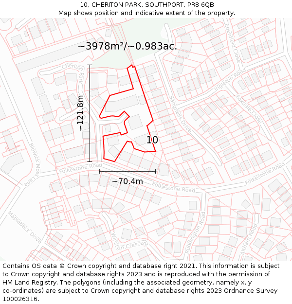 10, CHERITON PARK, SOUTHPORT, PR8 6QB: Plot and title map