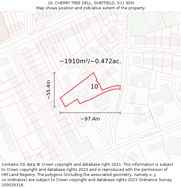 10, CHERRY TREE DELL, SHEFFIELD, S11 9DN: Plot and title map