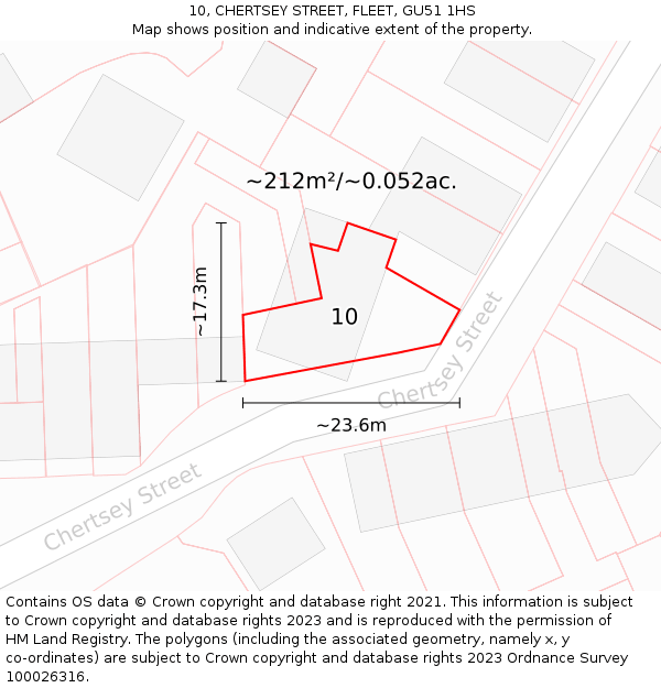 10, CHERTSEY STREET, FLEET, GU51 1HS: Plot and title map