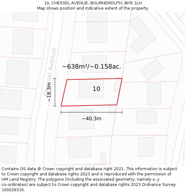 10, CHESSEL AVENUE, BOURNEMOUTH, BH5 1LH: Plot and title map