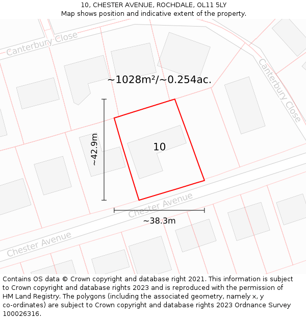 10, CHESTER AVENUE, ROCHDALE, OL11 5LY: Plot and title map