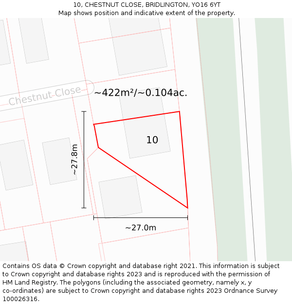 10, CHESTNUT CLOSE, BRIDLINGTON, YO16 6YT: Plot and title map