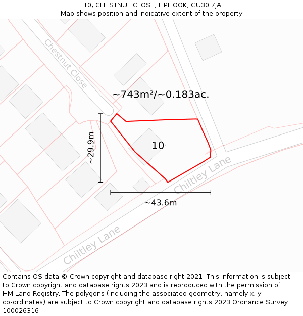 10, CHESTNUT CLOSE, LIPHOOK, GU30 7JA: Plot and title map