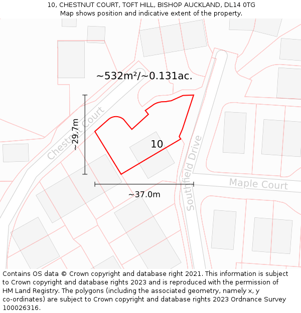 10, CHESTNUT COURT, TOFT HILL, BISHOP AUCKLAND, DL14 0TG: Plot and title map