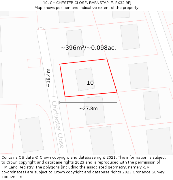 10, CHICHESTER CLOSE, BARNSTAPLE, EX32 9EJ: Plot and title map