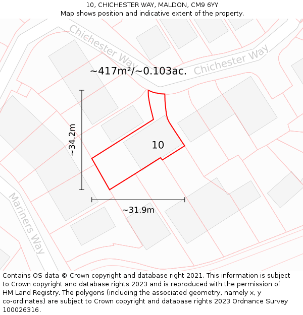 10, CHICHESTER WAY, MALDON, CM9 6YY: Plot and title map