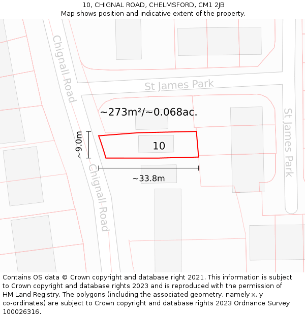 10, CHIGNAL ROAD, CHELMSFORD, CM1 2JB: Plot and title map