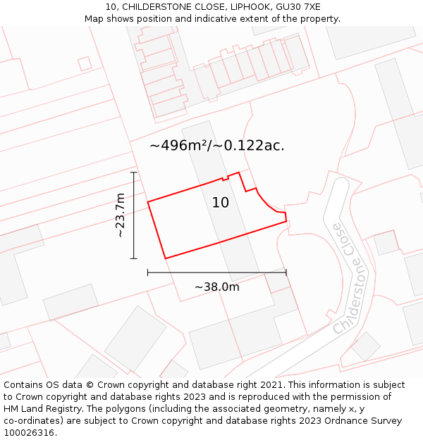 10, CHILDERSTONE CLOSE, LIPHOOK, GU30 7XE: Plot and title map