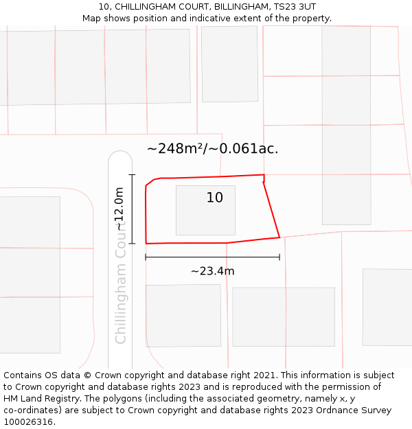 10, CHILLINGHAM COURT, BILLINGHAM, TS23 3UT: Plot and title map