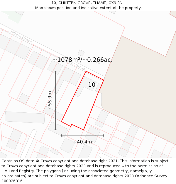 10, CHILTERN GROVE, THAME, OX9 3NH: Plot and title map