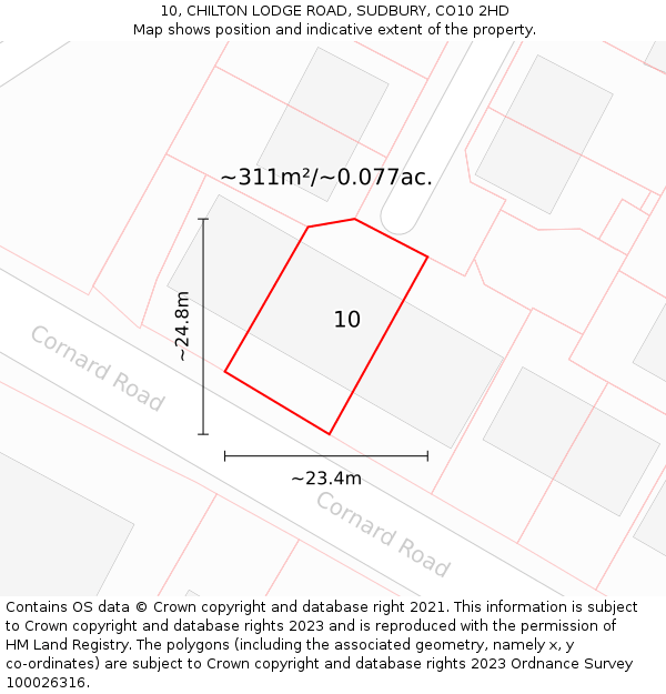 10, CHILTON LODGE ROAD, SUDBURY, CO10 2HD: Plot and title map