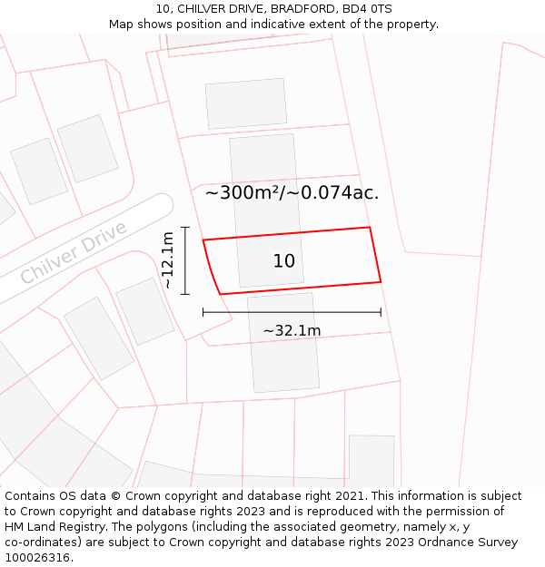 10, CHILVER DRIVE, BRADFORD, BD4 0TS: Plot and title map