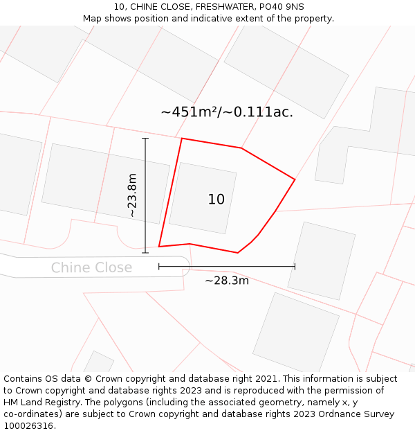 10, CHINE CLOSE, FRESHWATER, PO40 9NS: Plot and title map