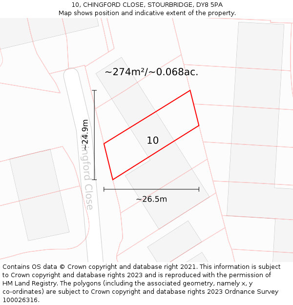 10, CHINGFORD CLOSE, STOURBRIDGE, DY8 5PA: Plot and title map
