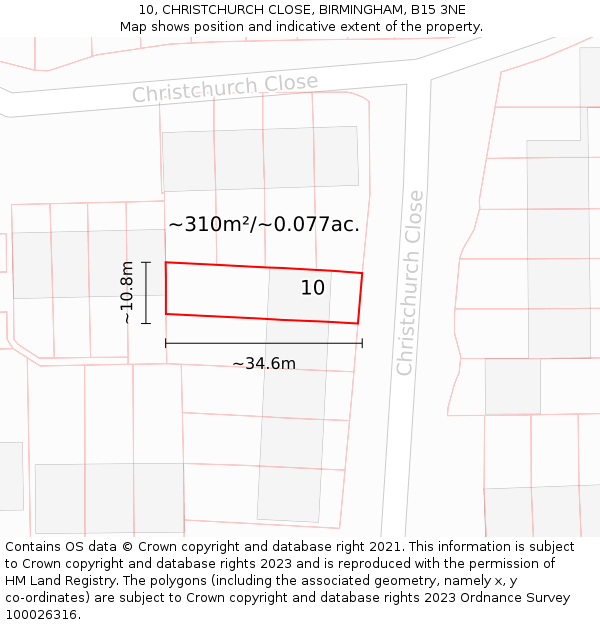 10, CHRISTCHURCH CLOSE, BIRMINGHAM, B15 3NE: Plot and title map