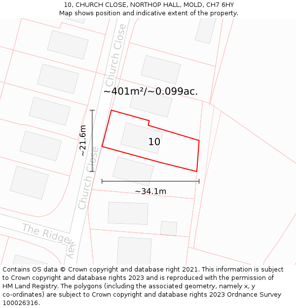 10, CHURCH CLOSE, NORTHOP HALL, MOLD, CH7 6HY: Plot and title map