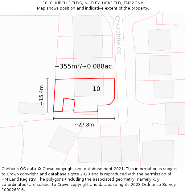10, CHURCH FIELDS, NUTLEY, UCKFIELD, TN22 3NA: Plot and title map