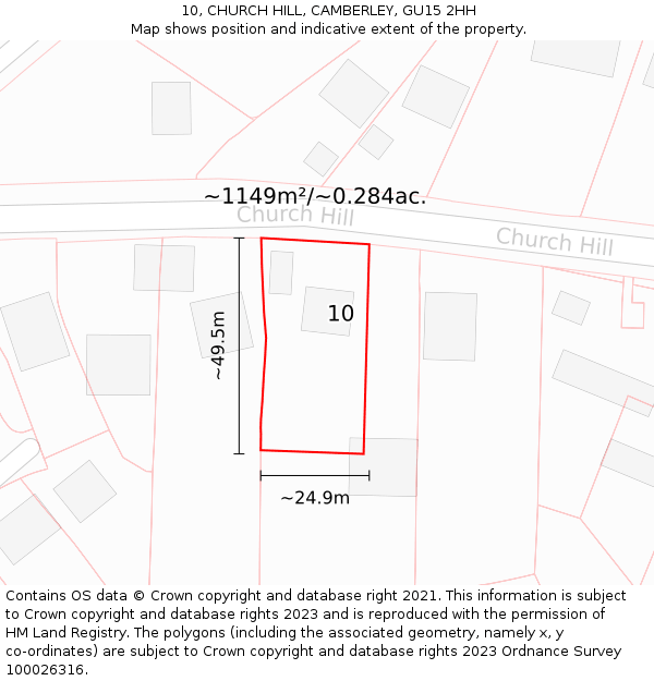 10, CHURCH HILL, CAMBERLEY, GU15 2HH: Plot and title map