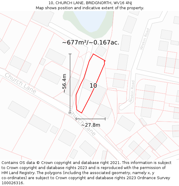 10, CHURCH LANE, BRIDGNORTH, WV16 4NJ: Plot and title map