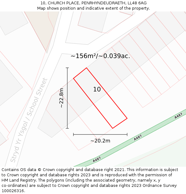 10, CHURCH PLACE, PENRHYNDEUDRAETH, LL48 6AG: Plot and title map